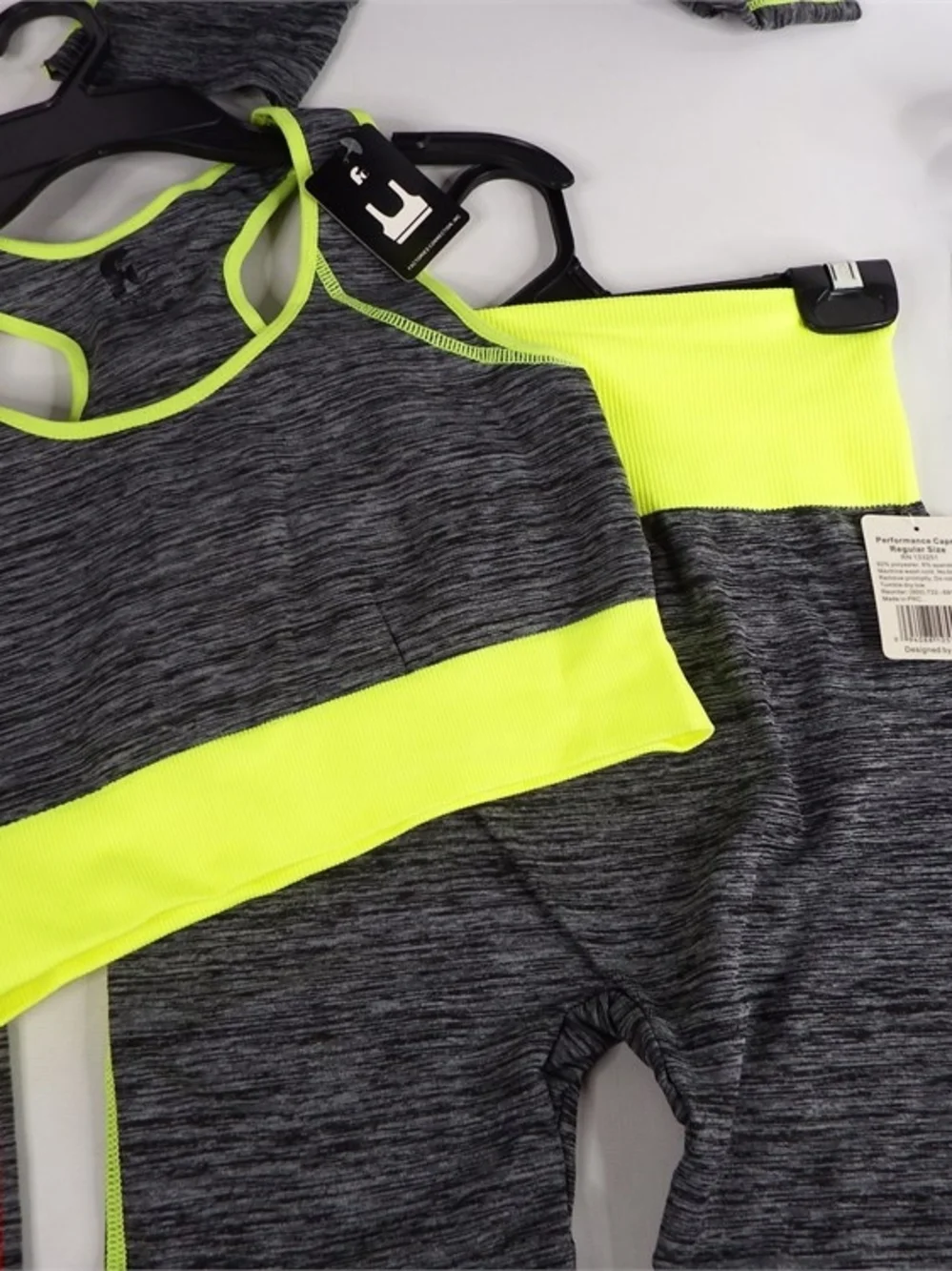 Neon Yellow & Charcoal Heather Women's Active Crop Top and Capri Set - Picture 3 of 8